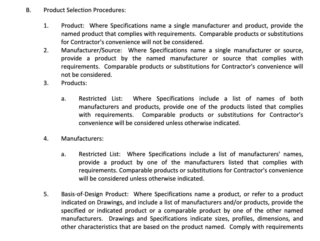 Basis of Design 3-part specification